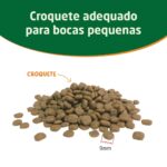 Amostra de croquete da ração raças pequenas CAMPEÃO. Croquete de 9mm adequado para bocas pequenas.