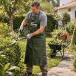 Homem usa avental de jardinagem profissional com tecido durável
