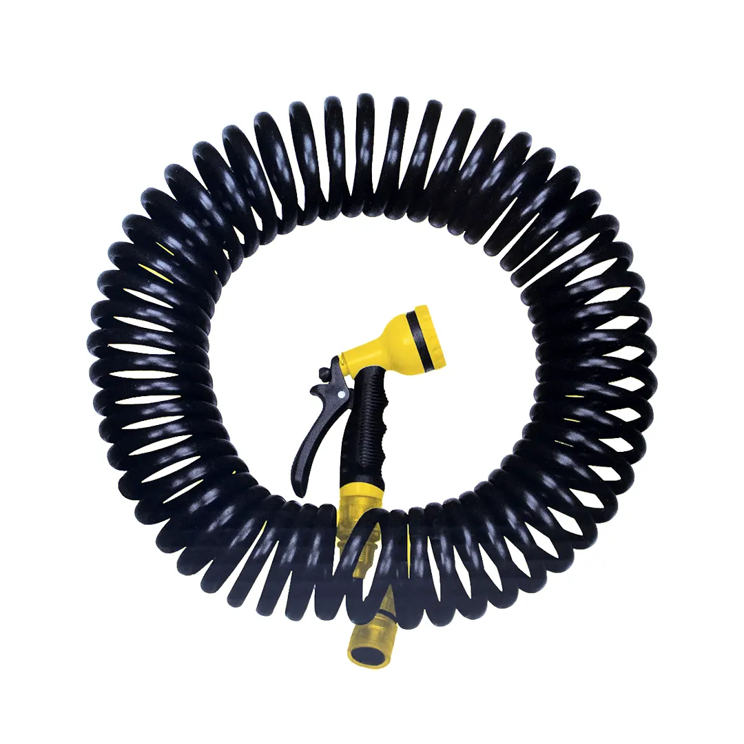 Mangueira em espiral com enrolo automático e pistola