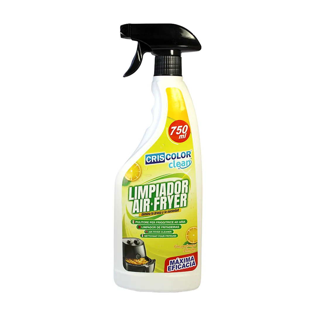 Spray desengordurante para limpeza de air fryer. Produto específico para limpar eletrodoméstico air fryer, devido à sua composição química que respeita os materiais destes equipamentos. Previne ferrugem e manchas de gordura, descascamento..