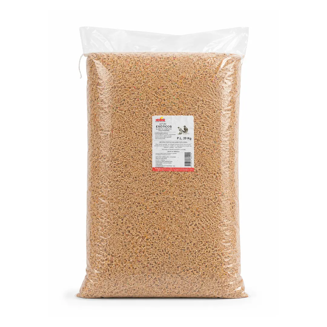 Alimento completo para pássaros exóticos. Mistura nacional de grande qualidade produzida pela Rações Zêzere.