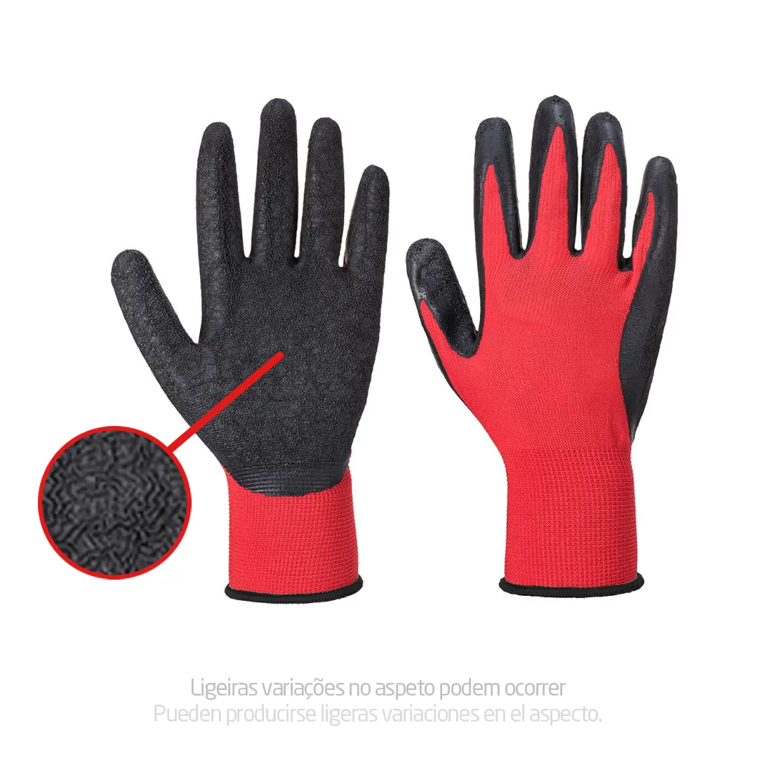 Luva de trabalho em malha com latex anti derrapante. Grande eficácia anti derrapante. Para uso em contexto de trabalho e doméstico. Garantia de qualidade no fabrico.